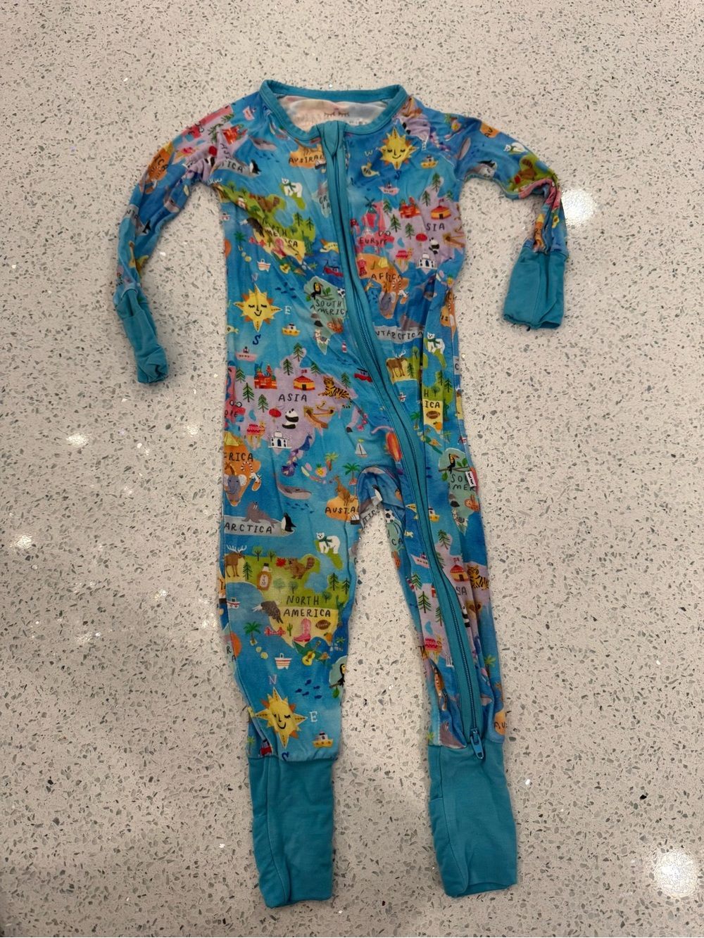Little Sleepies Blue World Map Footed One-Piece